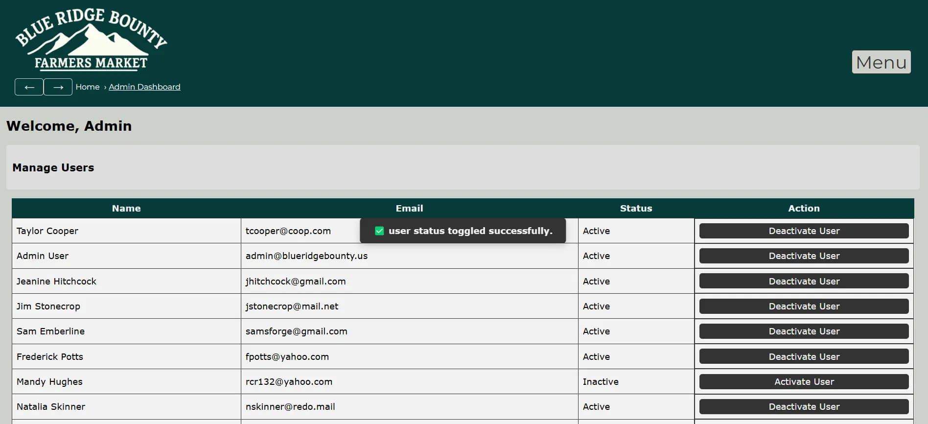 Admin User Toggle
