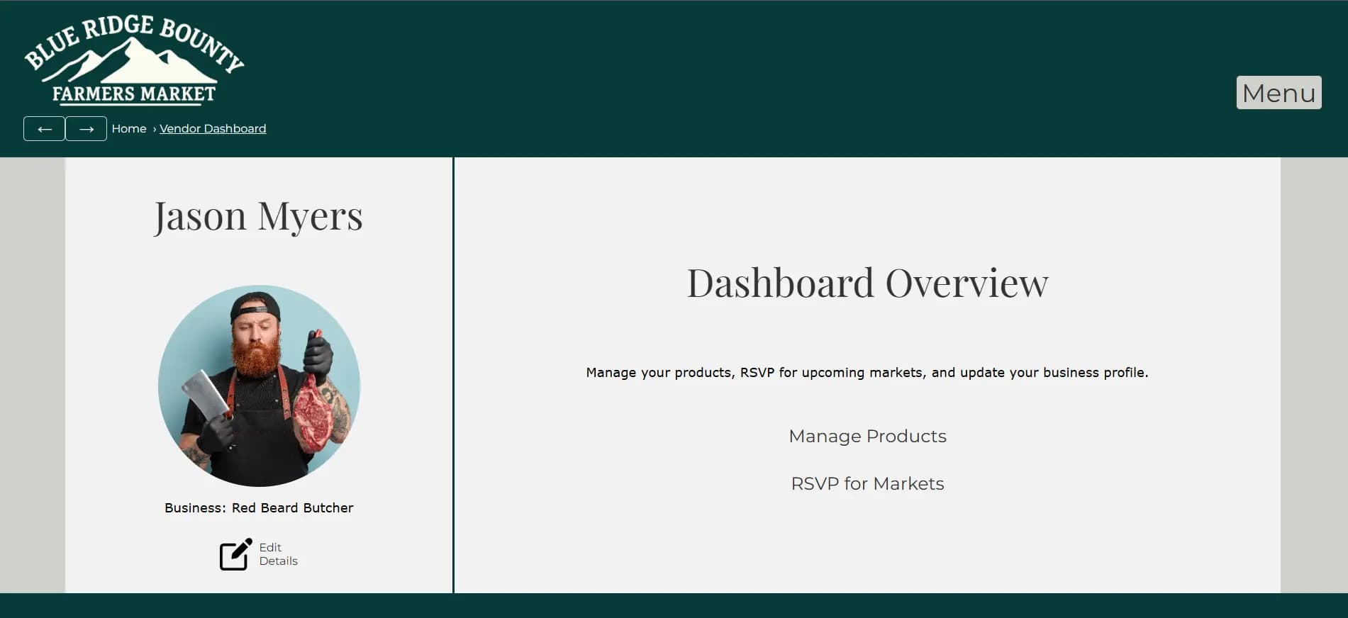 Vendor dashboard
